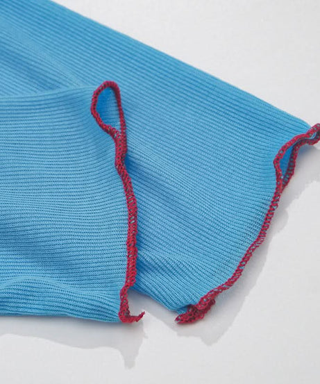 Stay Forever 18: Y2K Blue Ribbed Long Sleeve Crop Top | Trendy Lettuce Hem Fall Tee for Women