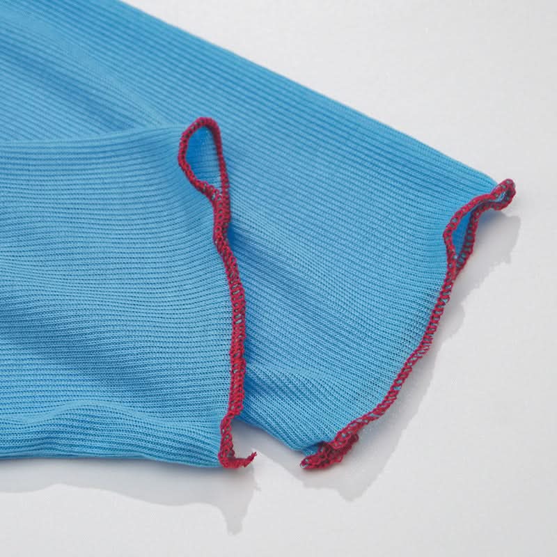 Stay Forever 18: Y2K Blue Ribbed Long Sleeve Crop Top | Trendy Lettuce Hem Fall Tee for Women