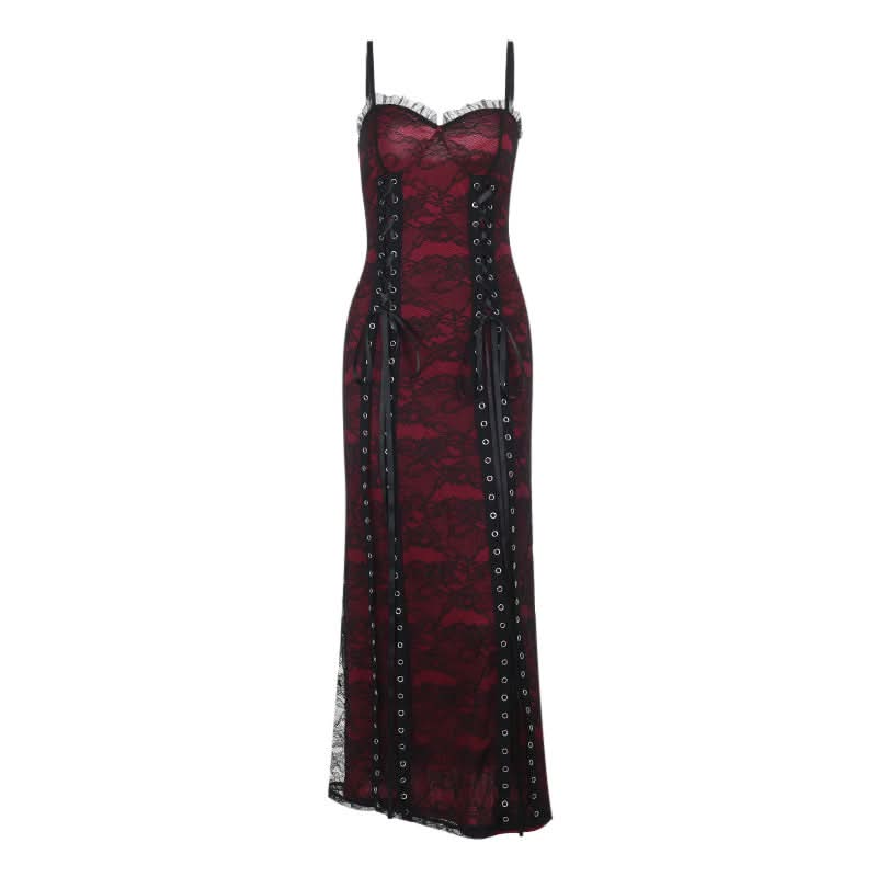 Enchanting Gothic Vampire Lace-Up Maxi Dress - Fall Halloween Party & Dark Romance