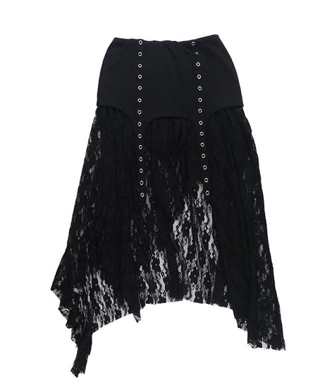Haute Goth Lace & Eyelet Asymmetrical Skirt - Your Spooky Season & Fall Style Statement