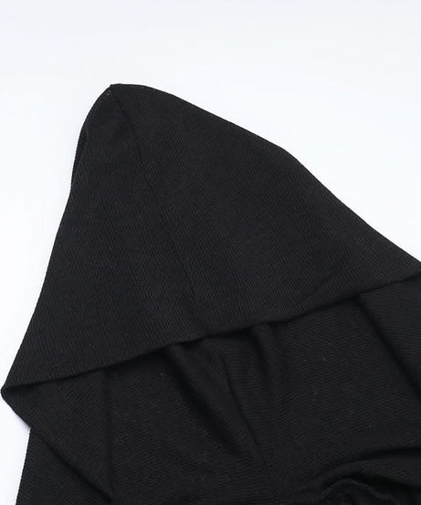 Dark Enchantress Drape Hooded Slit Maxi Dress & Arm Warmers - Perfect for Halloween & Fall Goth Fashion