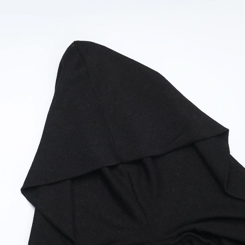 Dark Enchantress Drape Hooded Slit Maxi Dress & Arm Warmers - Perfect for Halloween & Fall Goth Fashion