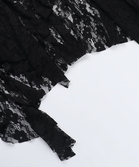 Haute Goth Lace & Eyelet Asymmetrical Skirt - Your Spooky Season & Fall Style Statement