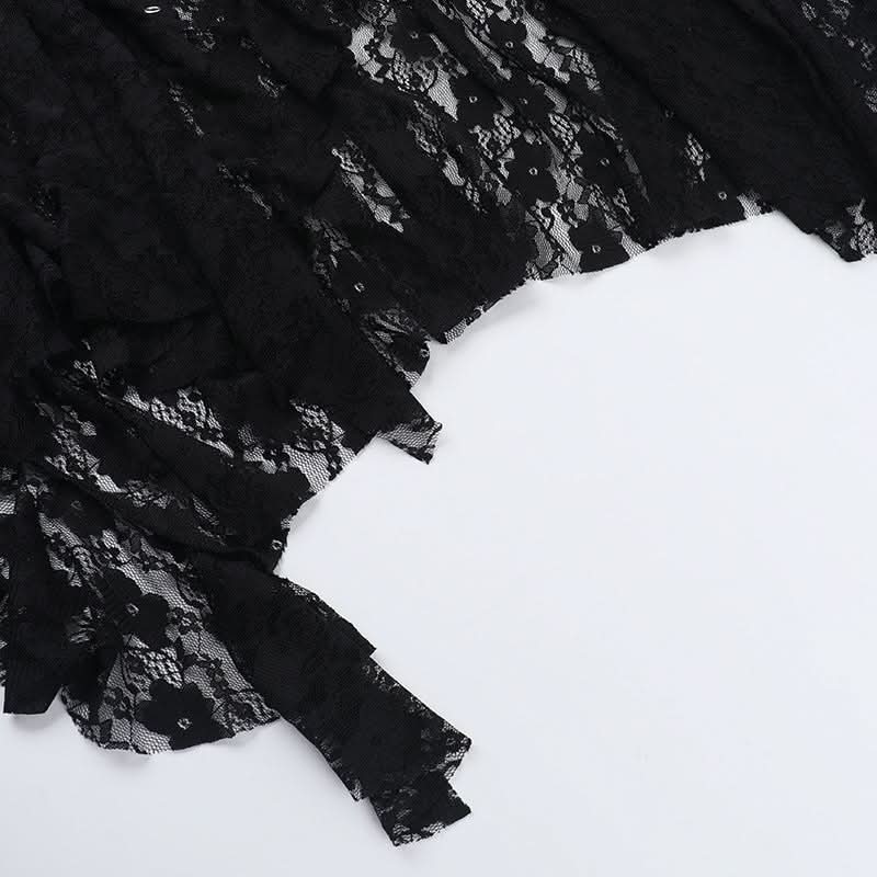 Haute Goth Lace & Eyelet Asymmetrical Skirt - Your Spooky Season & Fall Style Statement