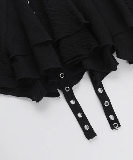 Midnight Serpent Tiered Mini Skirt | Edgy Goth Punk A-Line with Snake Buckle & Grommet Straps – Halloween & Fall Style