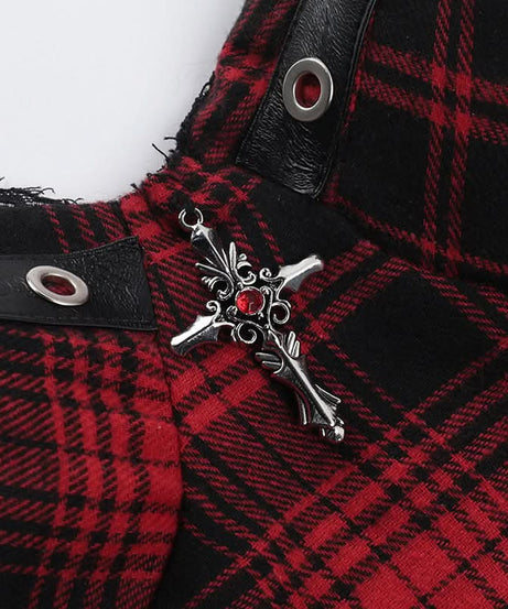 Slay Your Fall Style: Edgy Plaid Bustier Cami Top with Lace & Eyelets – Perfect for Halloween & Alt Fashion!