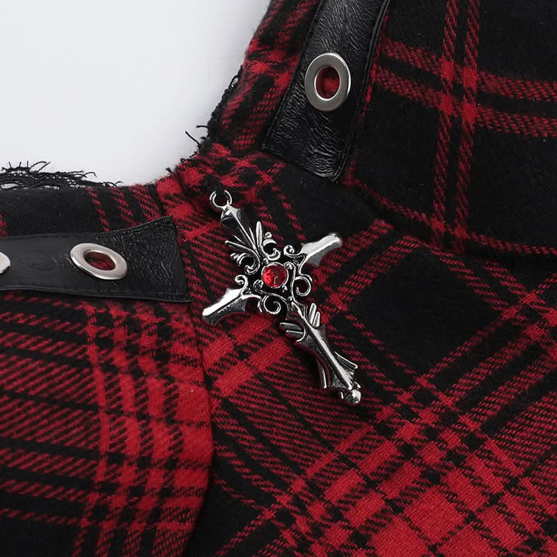 Slay Your Fall Style: Edgy Plaid Bustier Cami Top with Lace & Eyelets – Perfect for Halloween & Alt Fashion!