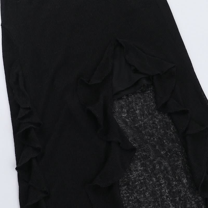 Dark Enchantress Drape Hooded Slit Maxi Dress & Arm Warmers - Perfect for Halloween & Fall Goth Fashion