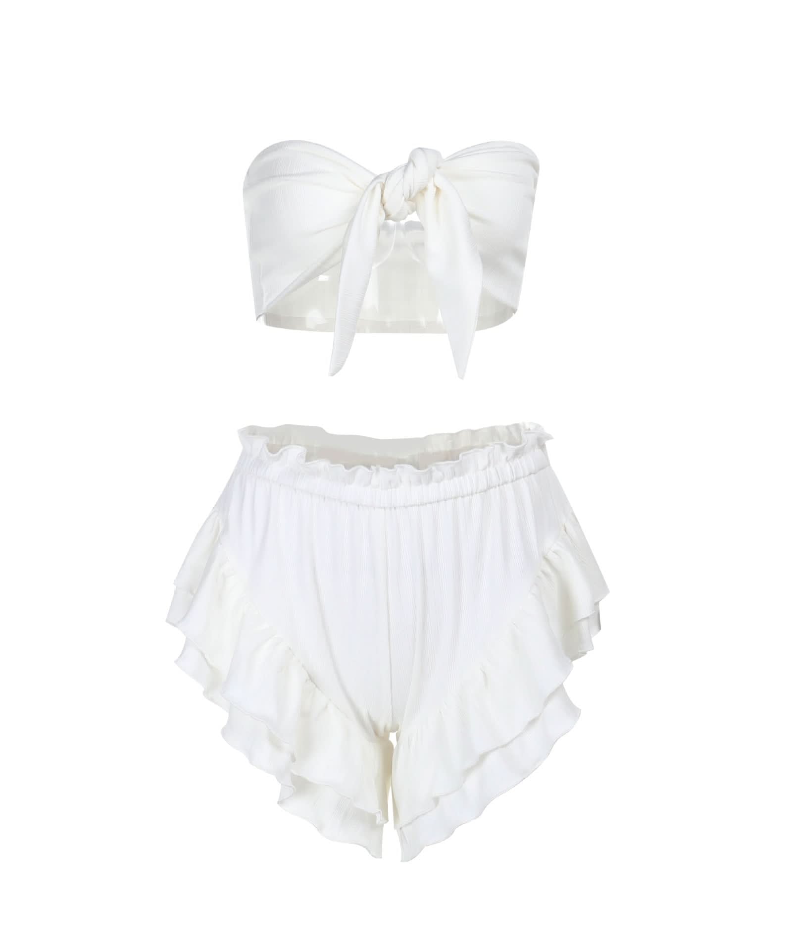 Dreamy White Knotted Tube Top & Ruffle Shorts Set - Your Ultimate Resort & Vacation Essential
