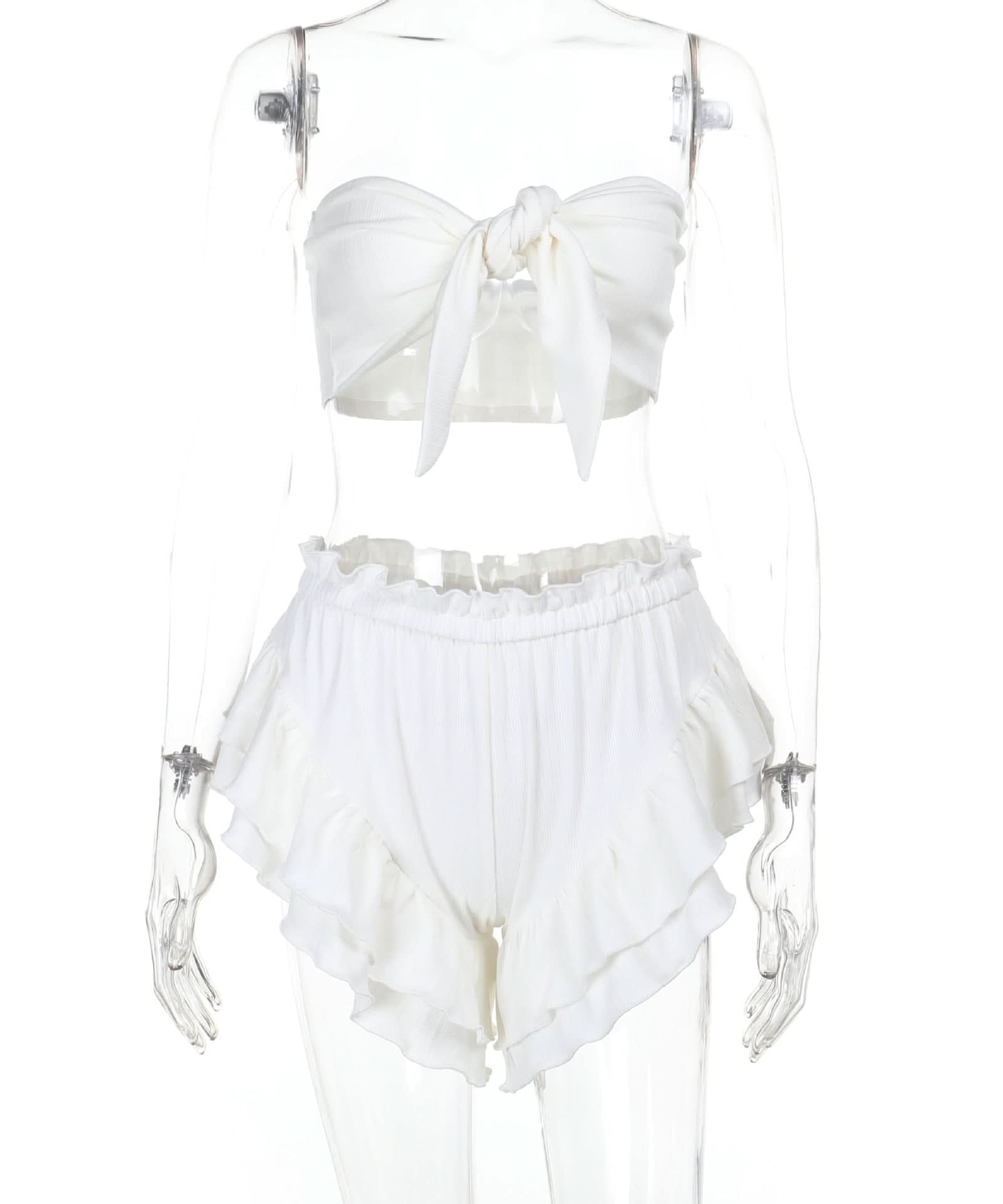 Dreamy White Knotted Tube Top & Ruffle Shorts Set - Your Ultimate Resort & Vacation Essential