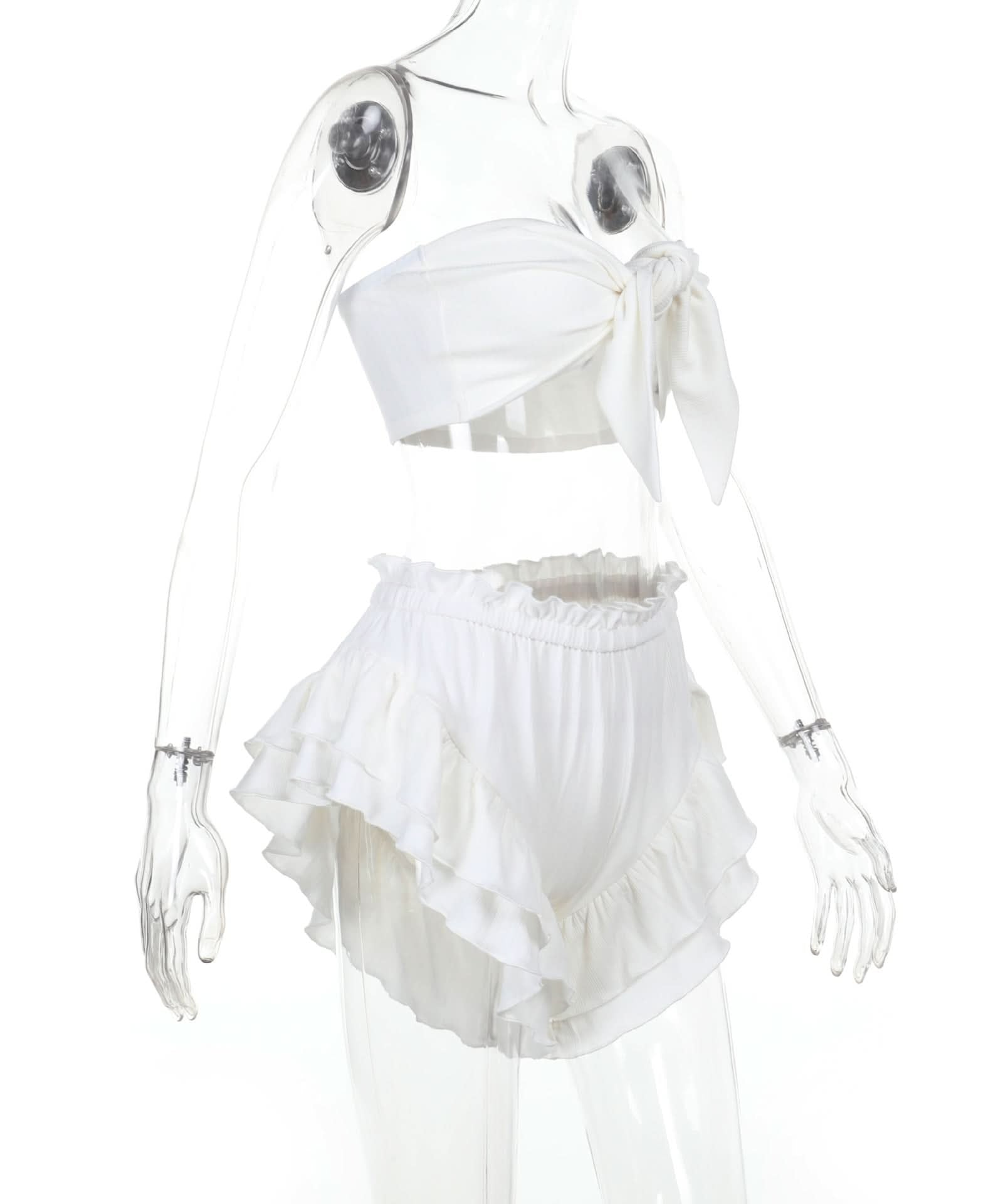 Dreamy White Knotted Tube Top & Ruffle Shorts Set - Your Ultimate Resort & Vacation Essential