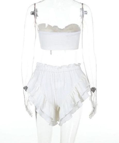 Dreamy White Knotted Tube Top & Ruffle Shorts Set - Your Ultimate Resort & Vacation Essential