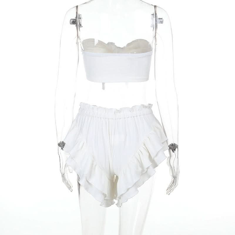 Dreamy White Knotted Tube Top & Ruffle Shorts Set - Your Ultimate Resort & Vacation Essential