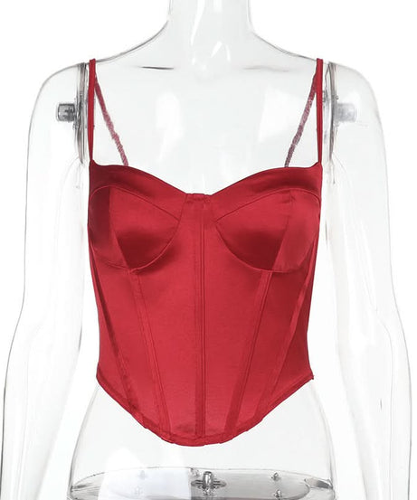 Luxe Ruby Red Satin Corset Top | Your Go-To for Fall & Holiday Glam