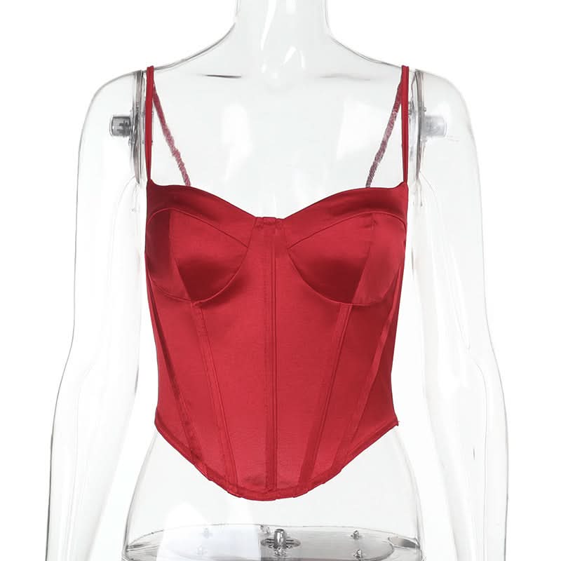 Luxe Ruby Red Satin Corset Top | Your Go-To for Fall & Holiday Glam