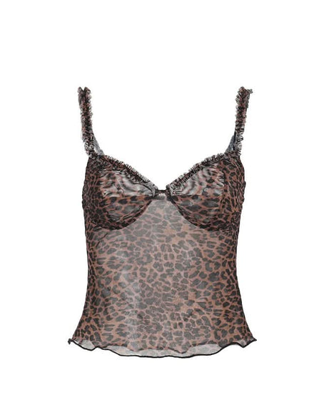 Fierce & Flirty: Leopard Print Sheer Ruffle Cami Top – Fall's Hottest Going-Out Style