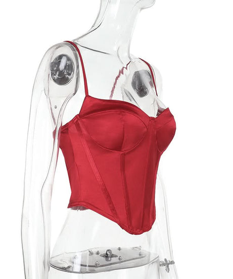 Luxe Ruby Red Satin Corset Top | Your Go-To for Fall & Holiday Glam