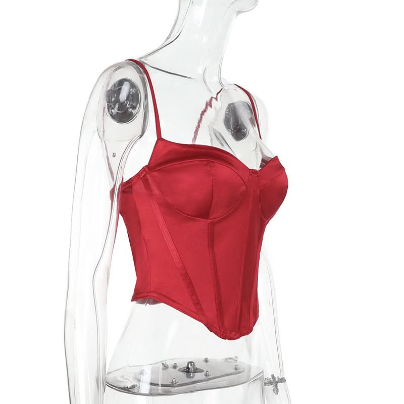 Luxe Ruby Red Satin Corset Top | Your Go-To for Fall & Holiday Glam
