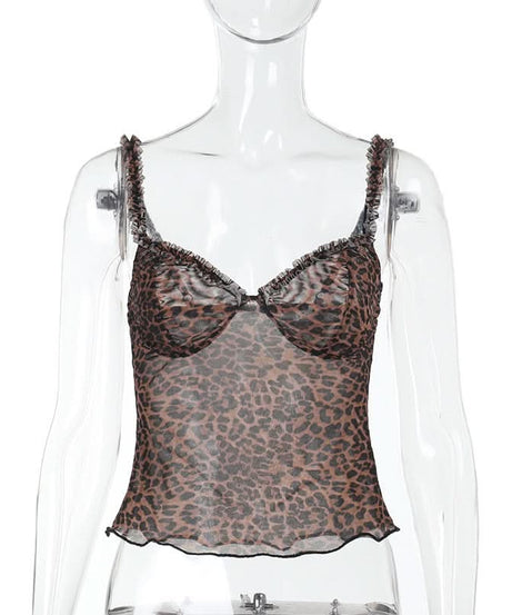 Fierce & Flirty: Leopard Print Sheer Ruffle Cami Top – Fall's Hottest Going-Out Style