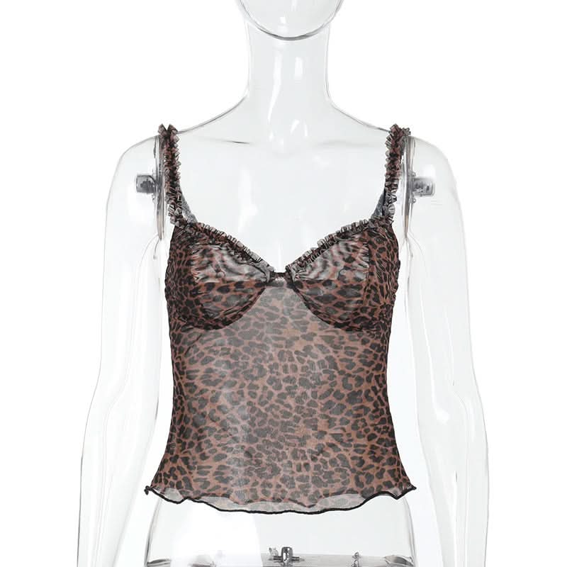 Fierce & Flirty: Leopard Print Sheer Ruffle Cami Top – Fall's Hottest Going-Out Style