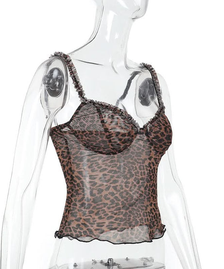 Fierce & Flirty: Leopard Print Sheer Ruffle Cami Top – Fall's Hottest Going-Out Style