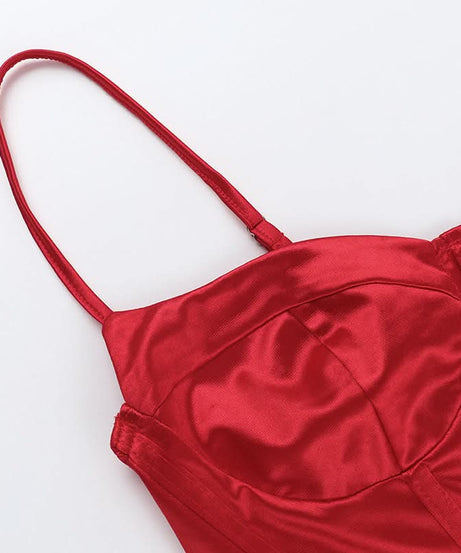 Luxe Ruby Red Satin Corset Top | Your Go-To for Fall & Holiday Glam