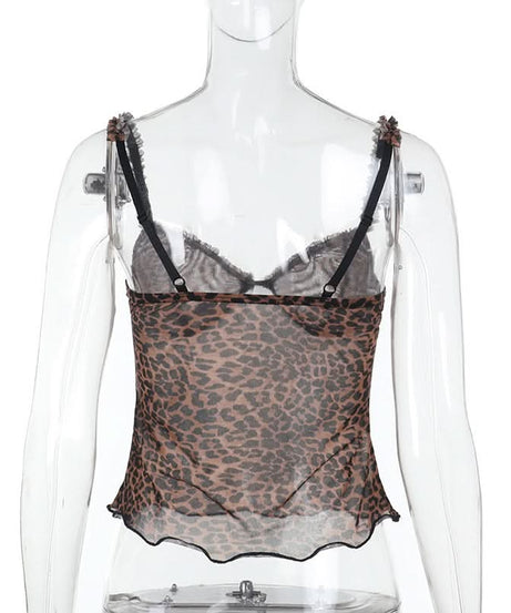 Fierce & Flirty: Leopard Print Sheer Ruffle Cami Top – Fall's Hottest Going-Out Style