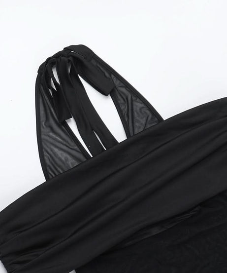 Glamorous Black Halter Off-Shoulder Cutout Maxi Dress | Fall & Holiday Event Ready