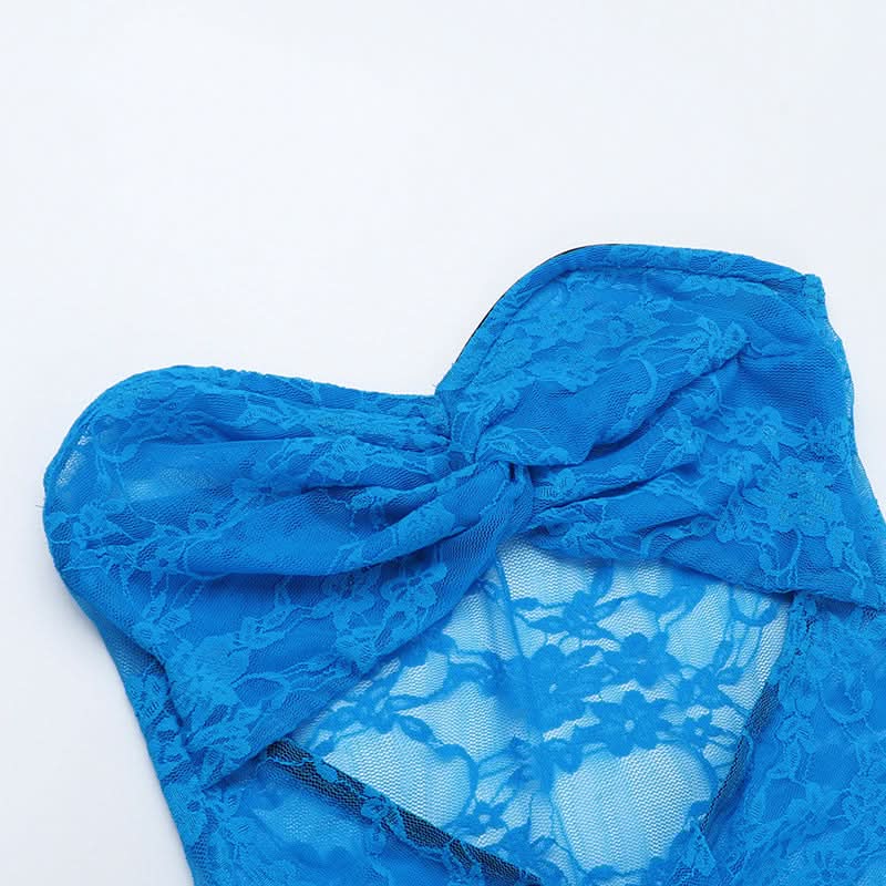 Siren Blue Lace Cut-Out Maxi Dress - Strapless Slit Glam for Nights Out & Resort Vacations