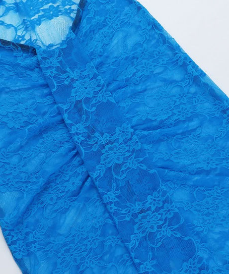 Siren Blue Lace Cut-Out Maxi Dress - Strapless Slit Glam for Nights Out & Resort Vacations