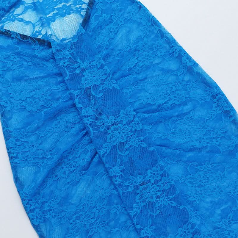 Siren Blue Lace Cut-Out Maxi Dress - Strapless Slit Glam for Nights Out & Resort Vacations