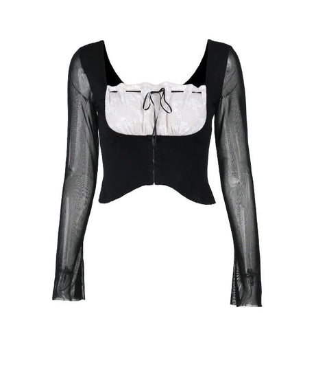 Bewitching Black Lace & Sheer Mesh Crop Top – Your Fall & Halloween Statement Piece
