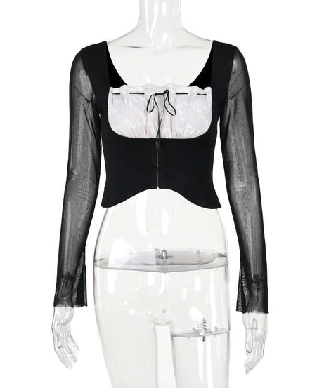 Bewitching Black Lace & Sheer Mesh Crop Top – Your Fall & Halloween Statement Piece