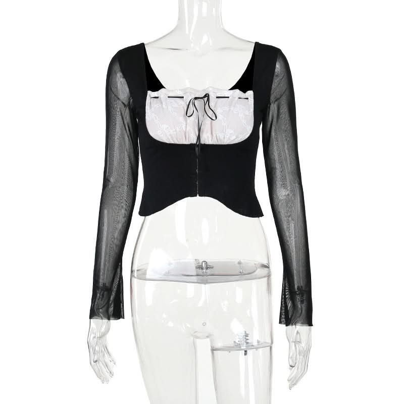 Bewitching Black Lace & Sheer Mesh Crop Top – Your Fall & Halloween Statement Piece