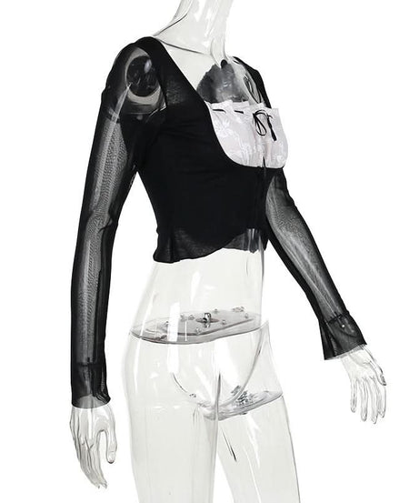 Bewitching Black Lace & Sheer Mesh Crop Top – Your Fall & Halloween Statement Piece