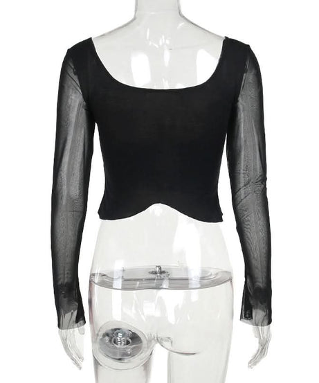 Bewitching Black Lace & Sheer Mesh Crop Top – Your Fall & Halloween Statement Piece