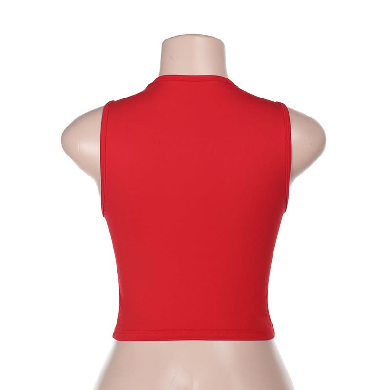 Gas Goddess Metallic Graphic Crop Top | Fiery Red Y2K Style for Fall & Halloween