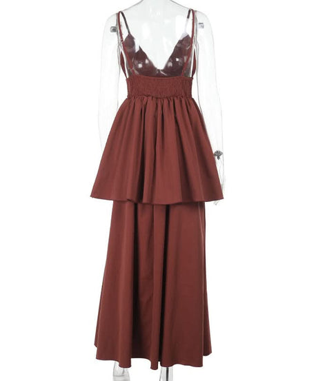 Fall Chic Terracotta Tiered Maxi Dress - Women's Ruched V-Neck Cami