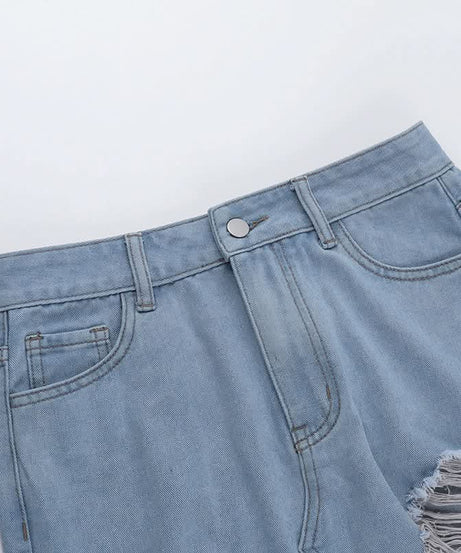 Edgy High-Waisted Distressed Denim Maxi Skirt with Bold Front Slit – Fall Fashion Ready