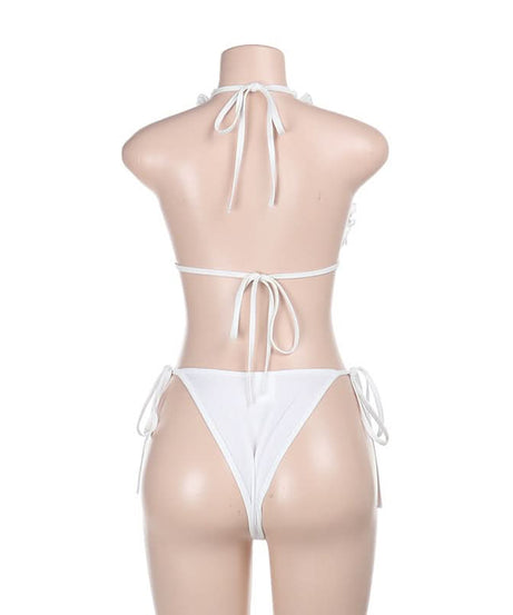 Coastal Chic White Ruffle Halter Tie-Side Bikini Set - Perfect for Your Fall Getaway & Resort Vacations