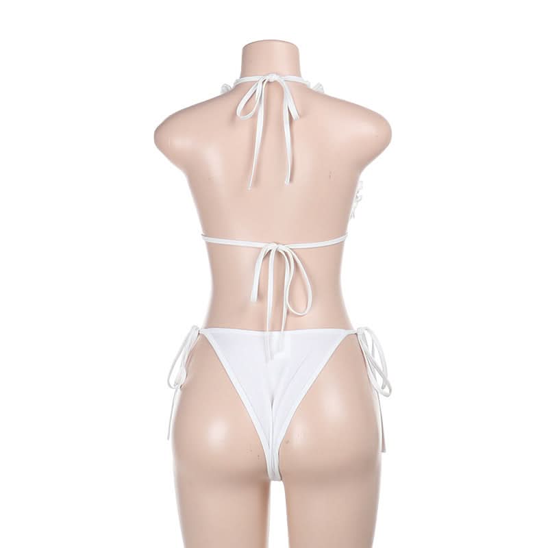 Coastal Chic White Ruffle Halter Tie-Side Bikini Set - Perfect for Your Fall Getaway & Resort Vacations