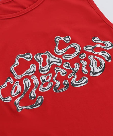 Gas Goddess Metallic Graphic Crop Top | Fiery Red Y2K Style for Fall & Halloween