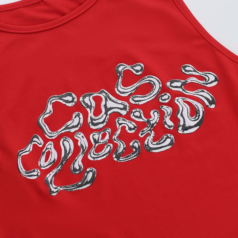 Gas Goddess Metallic Graphic Crop Top | Fiery Red Y2K Style for Fall & Halloween
