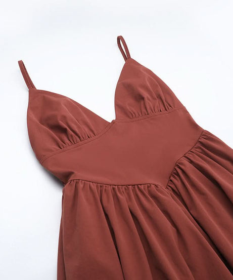 Fall Chic Terracotta Tiered Maxi Dress - Women's Ruched V-Neck Cami