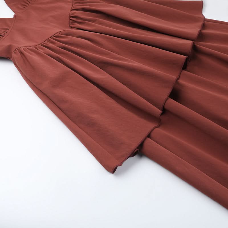 Fall Chic Terracotta Tiered Maxi Dress - Women's Ruched V-Neck Cami