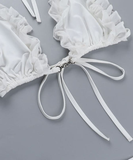 Coastal Chic White Ruffle Halter Tie-Side Bikini Set - Perfect for Your Fall Getaway & Resort Vacations