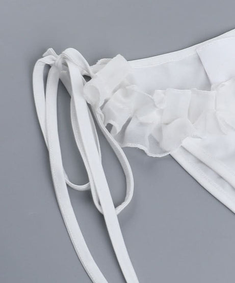 Coastal Chic White Ruffle Halter Tie-Side Bikini Set - Perfect for Your Fall Getaway & Resort Vacations