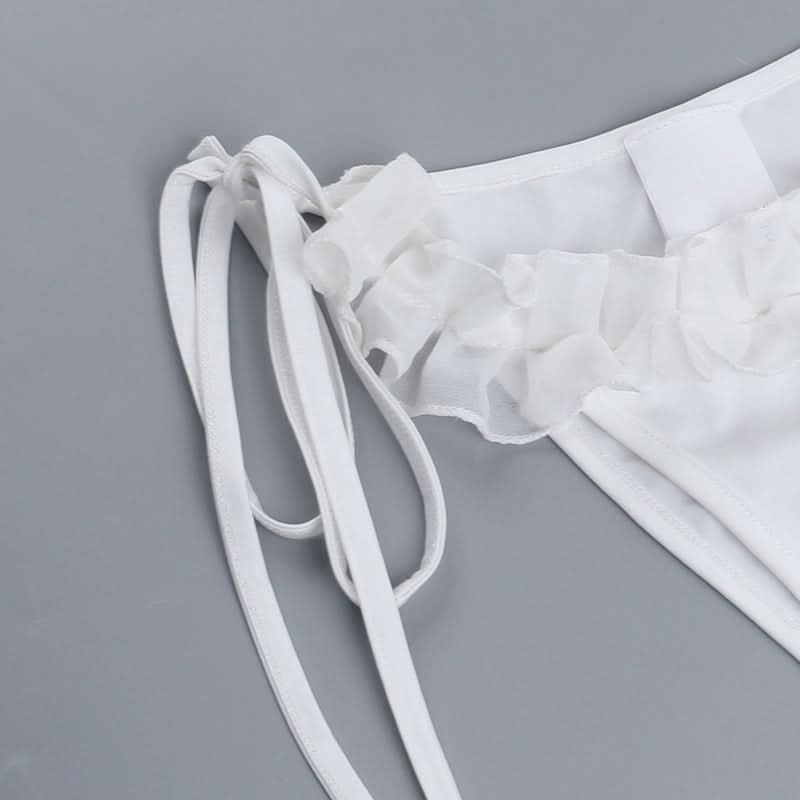 Coastal Chic White Ruffle Halter Tie-Side Bikini Set - Perfect for Your Fall Getaway & Resort Vacations