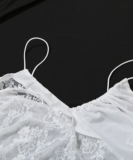 Dreamy White Lace & Satin Cami Top - Sheer V-Neck, Ruched Detail for Fall & Holiday Glam
