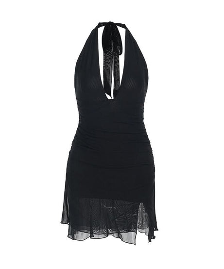 Sultry Black Halter Ruched Mini Dress - Your Ultimate Fall & Holiday Party Essential